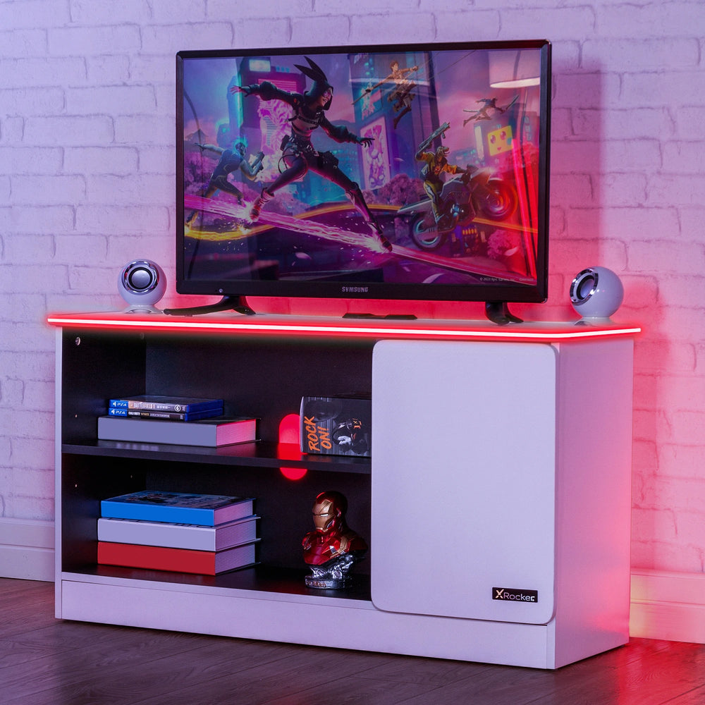Carbon-Tek TV Media Unit with LED Lights - White