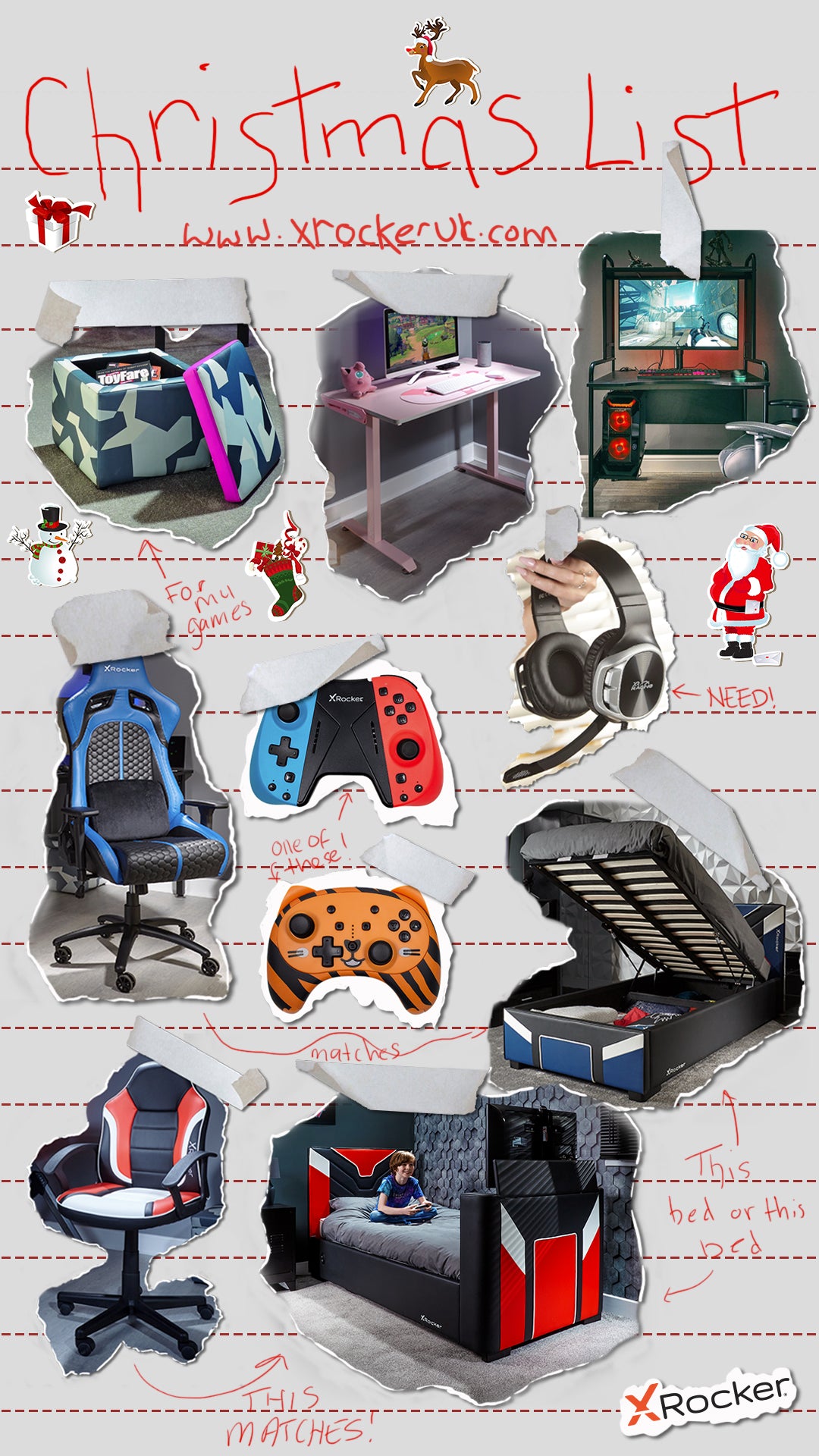 x rocker christmas gift guide list including gaming chairs, headsets and controllers