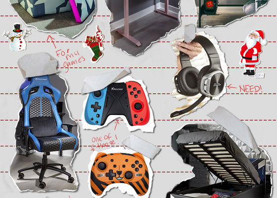 x rocker christmas gift guide list including gaming chairs, headsets and controllers