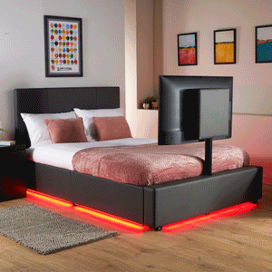 Ava Upholstered TV Bed with LED Lights - Grey (4 Sizes)