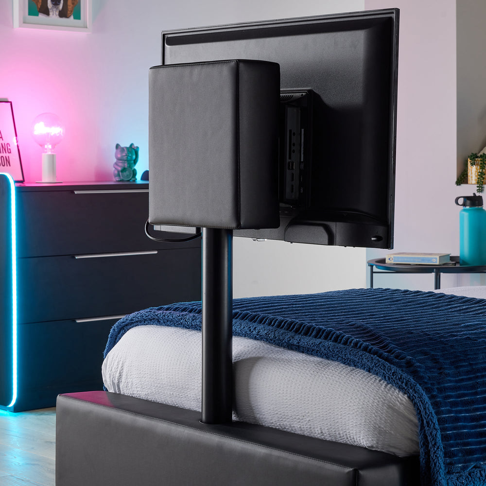 Ava Upholstered TV Bed with LED Lights - Black (4 Sizes)