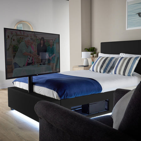 Ava Upholstered TV Bed with LED Lights - Black (4 Sizes)