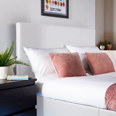 Ava Upholstered TV Bed with LED Lights - White (4 Sizes)
