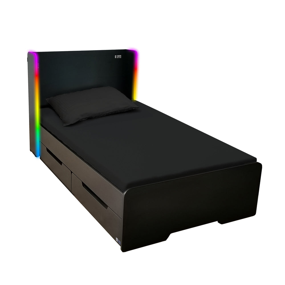 Electra RGB Single Gaming Bed with Storage and App Controlled LED Lights - Black