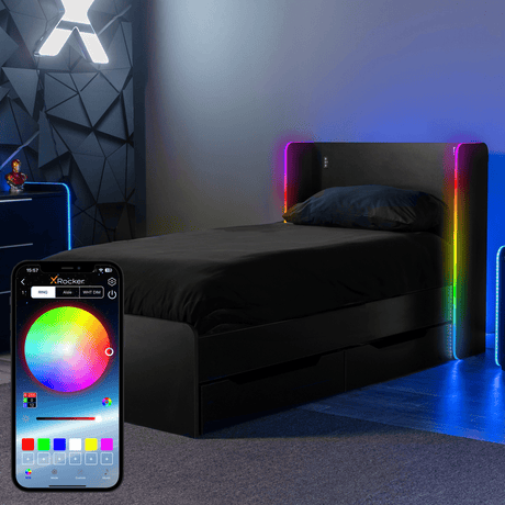 Electra RGB Single Gaming Bed with Storage and Neo Motion SYNC™ App Controlled LED Lights - Black