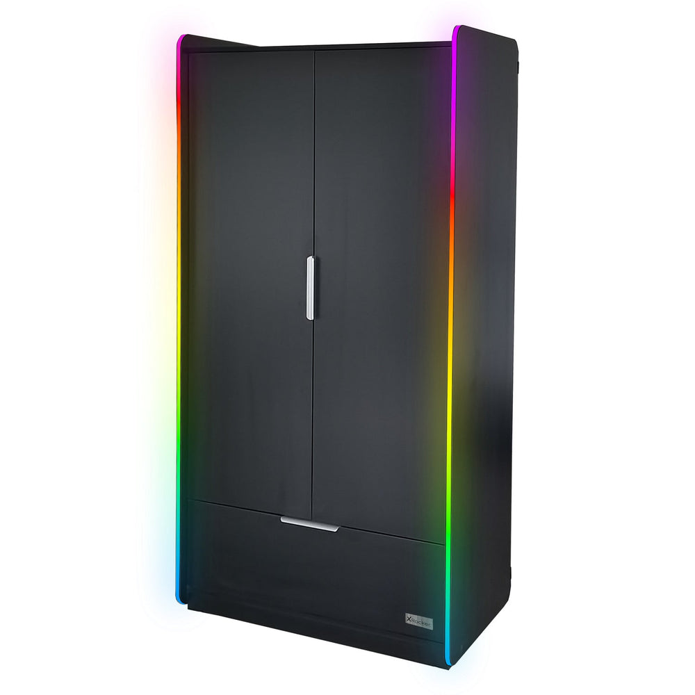 Electra 2 Door Wardrobe with Drawer and App Controlled LED Lights - Black