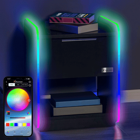 Electra Bedside Table with Wireless Charging and App Controlled LED Lights - Black