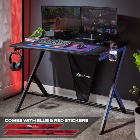 Ocelot Gaming Desk with Blue/Red Stickers and FREE Mousepad