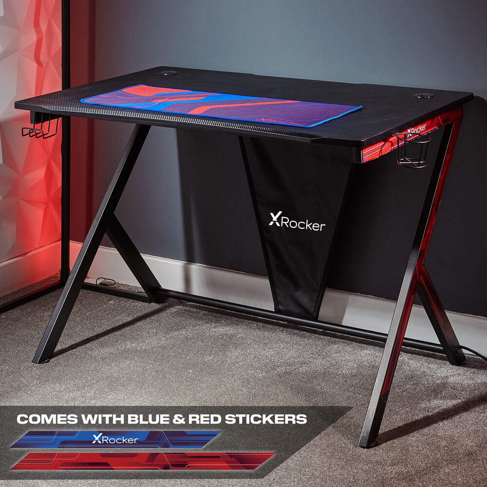Ocelot Gaming Desk with Blue/Red Stickers and FREE Mousepad