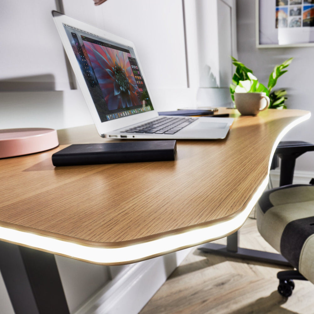 Oka Office Desk with LED Lights & Wireless Charging - Oak Effect