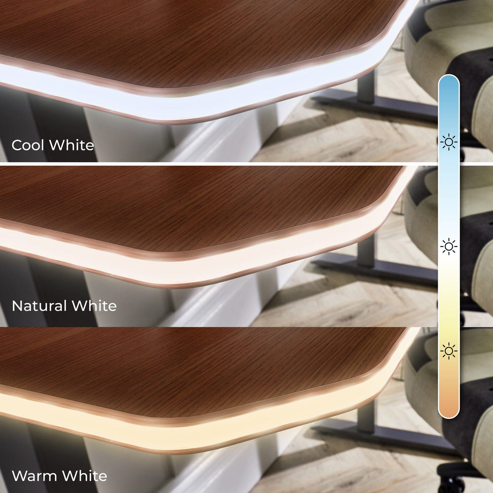 Oka Office Desk with LED Lights & Wireless Charging - Walnut Effect