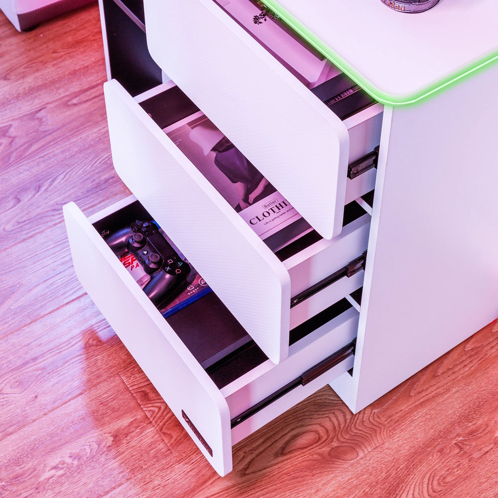 Carbon-Tek Chest of 3 Drawers with LED Lights - White