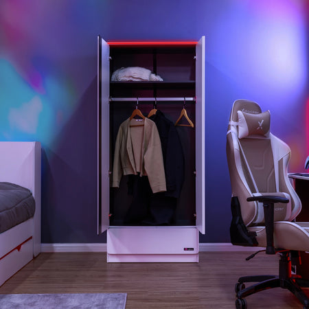 Carbon-Tek 2 Door Wardrobe with Drawer and LED Lights - White