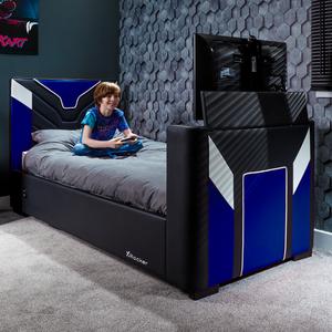 Cerberus Side-Lift Ottoman TV Gaming Bed - Blue (3 Sizes)