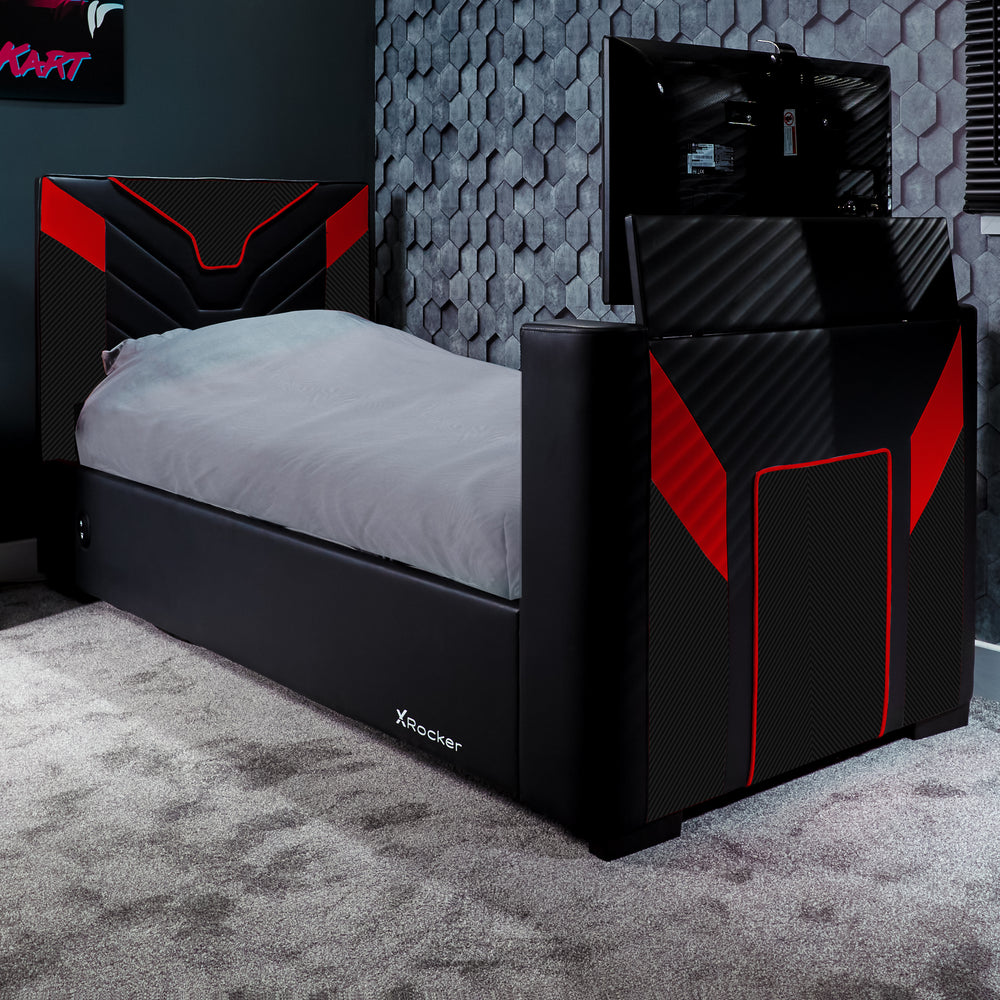Cerberus Side-Lift Ottoman TV Gaming Bed - Carbon Red (3 Sizes)