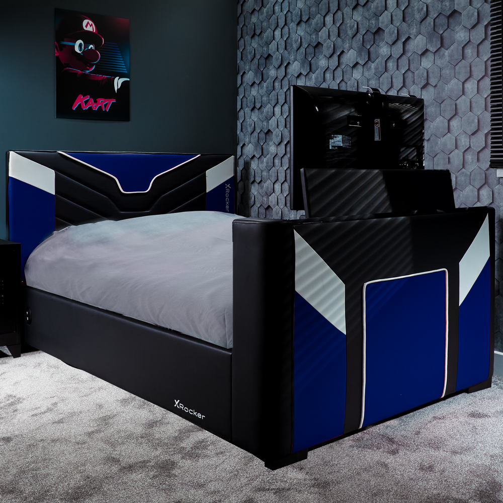 Cerberus Side-Lift Ottoman TV Gaming Bed - Blue (3 Sizes)