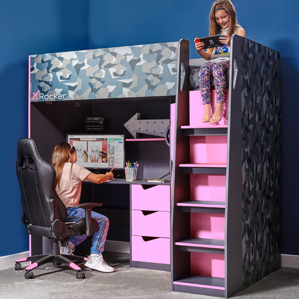 Hideout Gaming High Sleeper Bed with Storage - Pink
