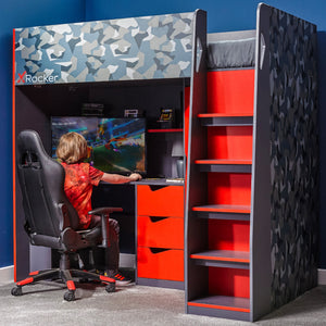 Hideout Gaming High Sleeper Bed with Storage - Red