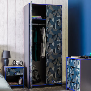 Hideout Camo 2 Door Wardrobe with Shelf - Blue