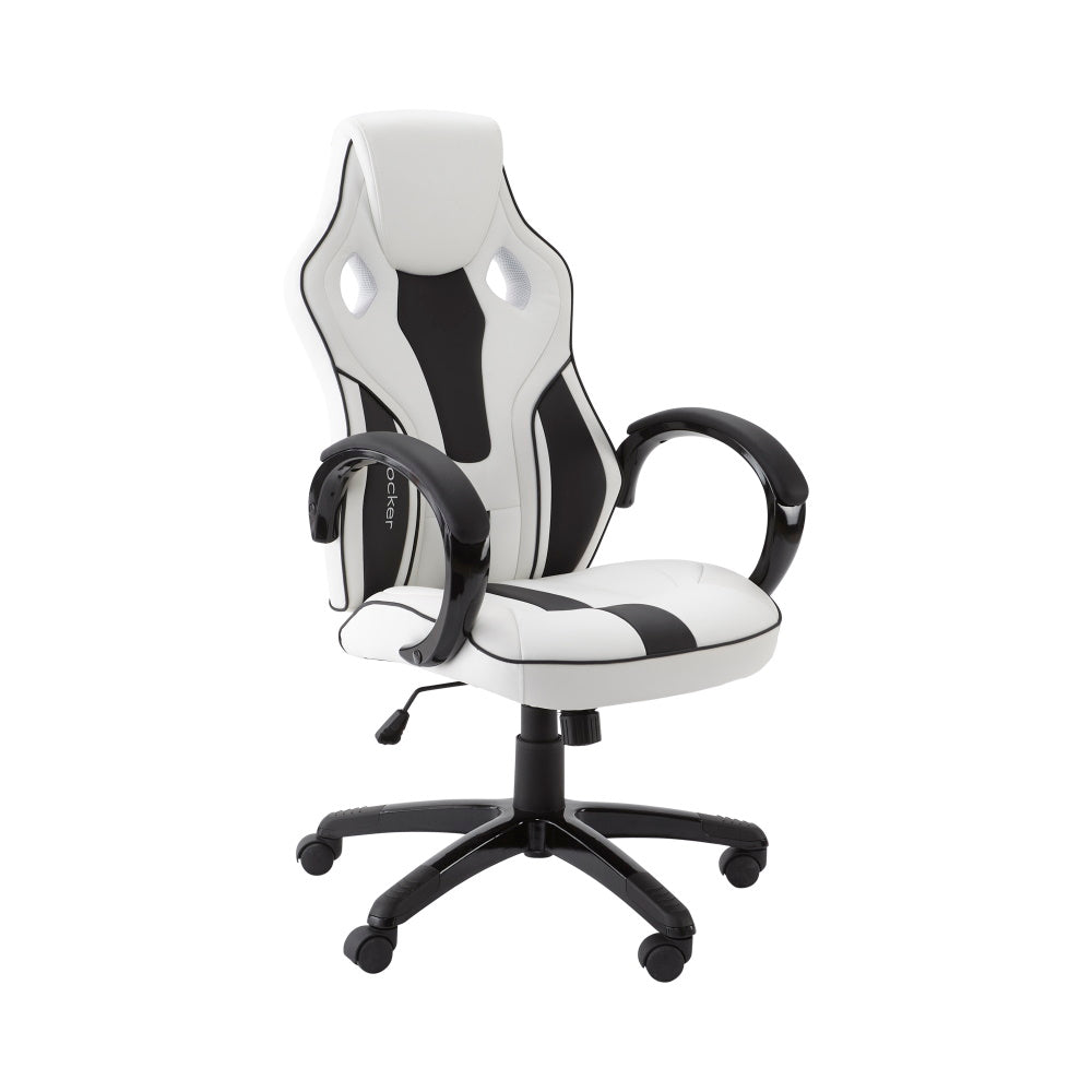 white background cutout image of the maverick pc office chair in white and black