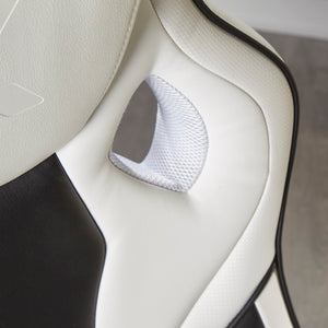 close up image showing the mesh and carbon fibre effect details on the chair