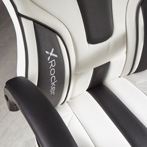 close up image showing the x rocker logo and curved backrest