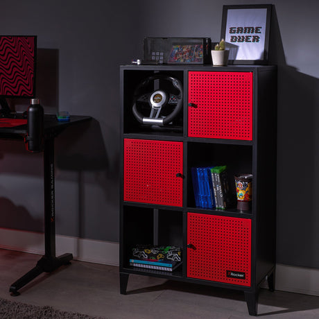 Mesh-Tek Tall 6 Cube Storage Cabinet - Black / Red