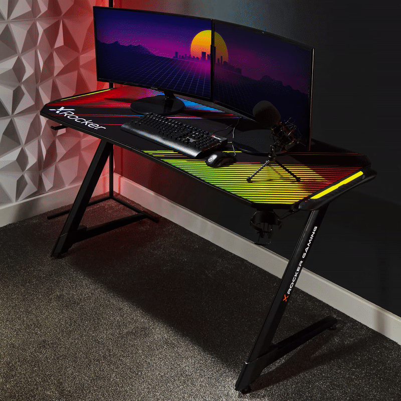 X ROCKER Jaguar RGB Gaming Desk 150cm Wide PC Table LED Lights